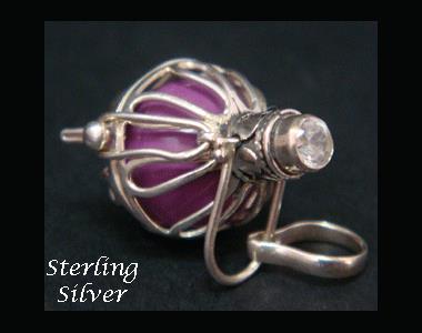 Harmony Ball, Sterling Silver with Purple Chime Ball, CZ Stone - Click Image to Close